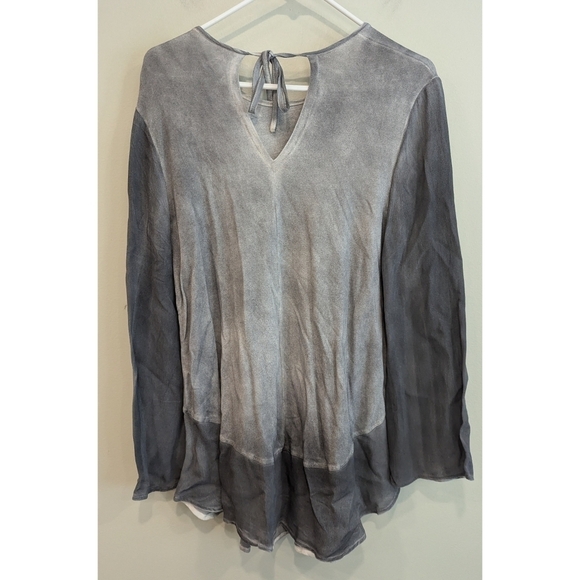 XCVI Tie Neck Flare Sleeve Rayon Spandex Top Size Small - Picture 2 of 6